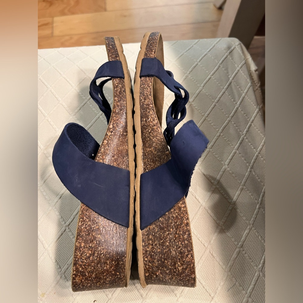 Mila Paoli Blue Braided Leather Sandals Cork Footbed Made in Italy Womens 9 - Picture 3 of 5